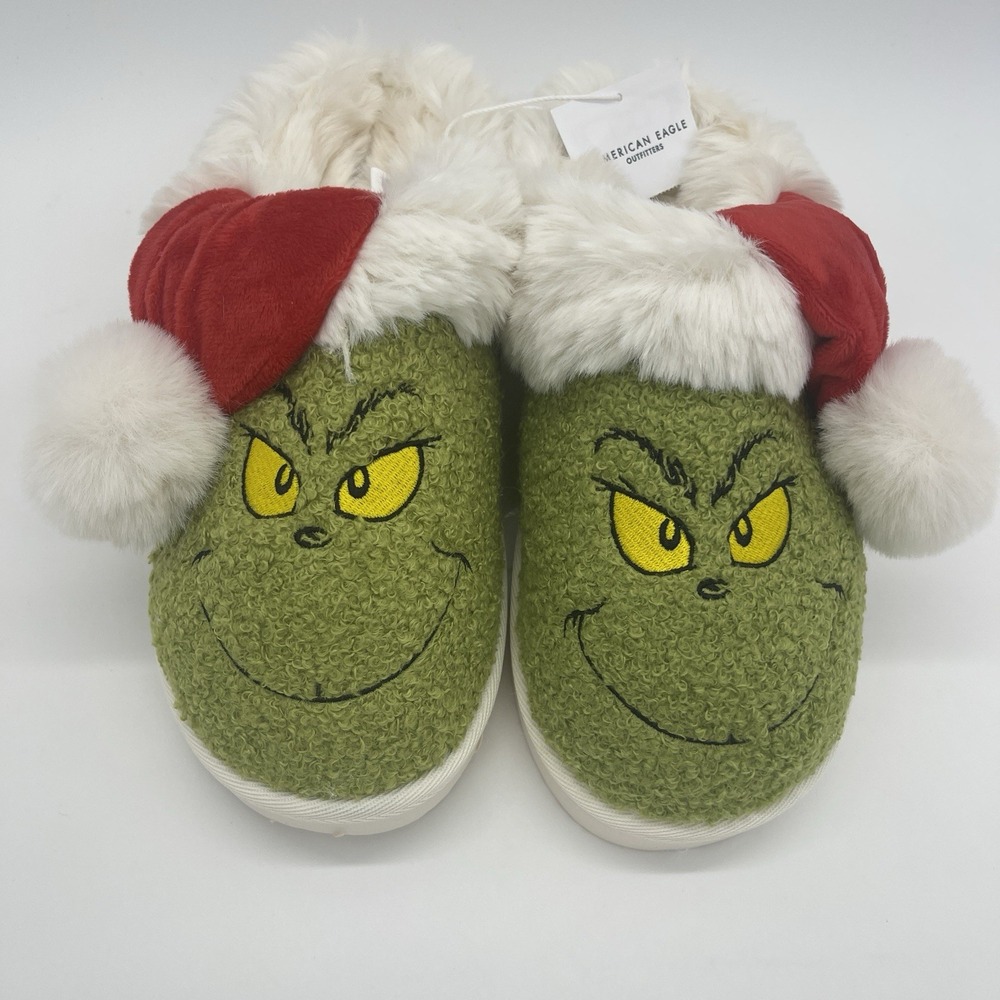 American Eagle Grinch Scuff Cozy Slippers‎ Women Size 10 Holiday Christmas NWT